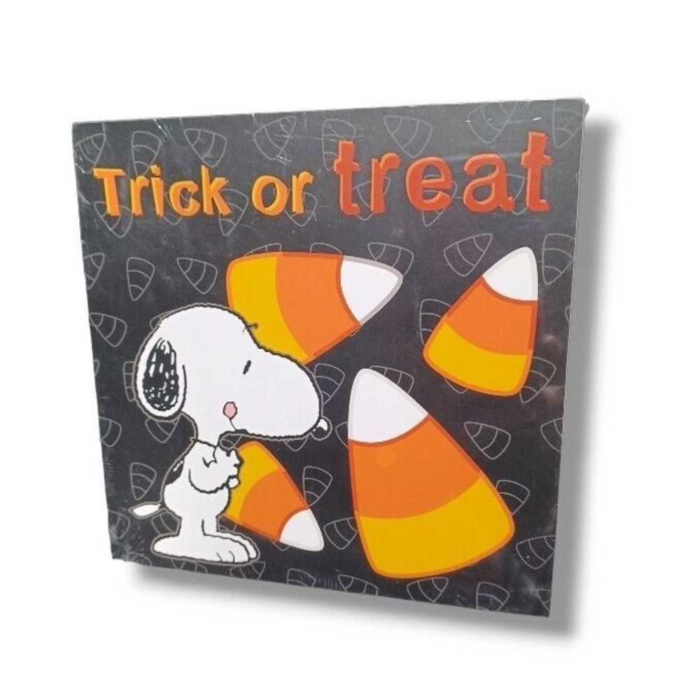 Snoopy Peanuts Trick Or Treat Candy Corn Black Orange 6x6 Hanging Wall Art NEW